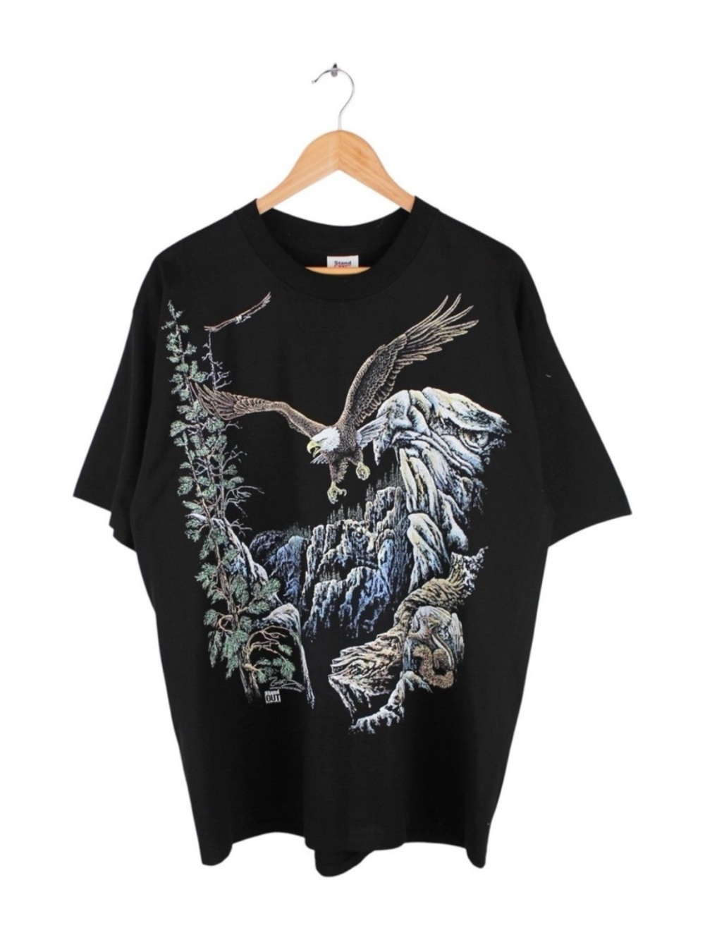 Vintage 1995 Eagle Nature Graphic T-Shirt USA Made All Over Print Black Size XL